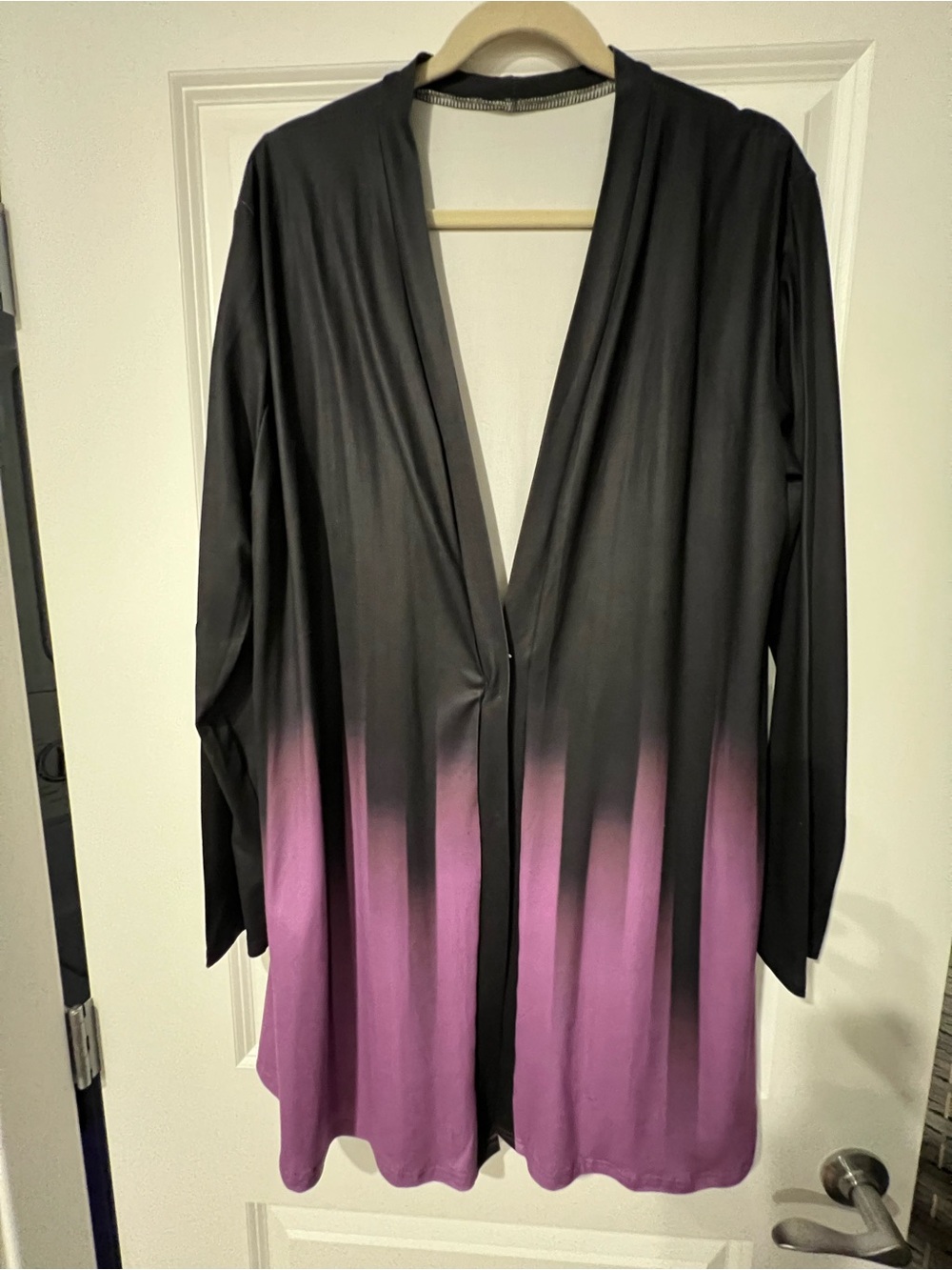 Open-Front Ombre Long Sleeve Tunic Cardigan - Black & Purple